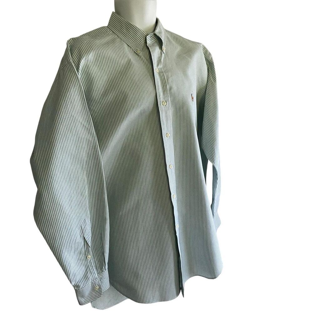 Ralph Lauren Shirt Mens Large Green Stripe Classic Fit Button Down Long Sleeve - Picture 2 of 7
